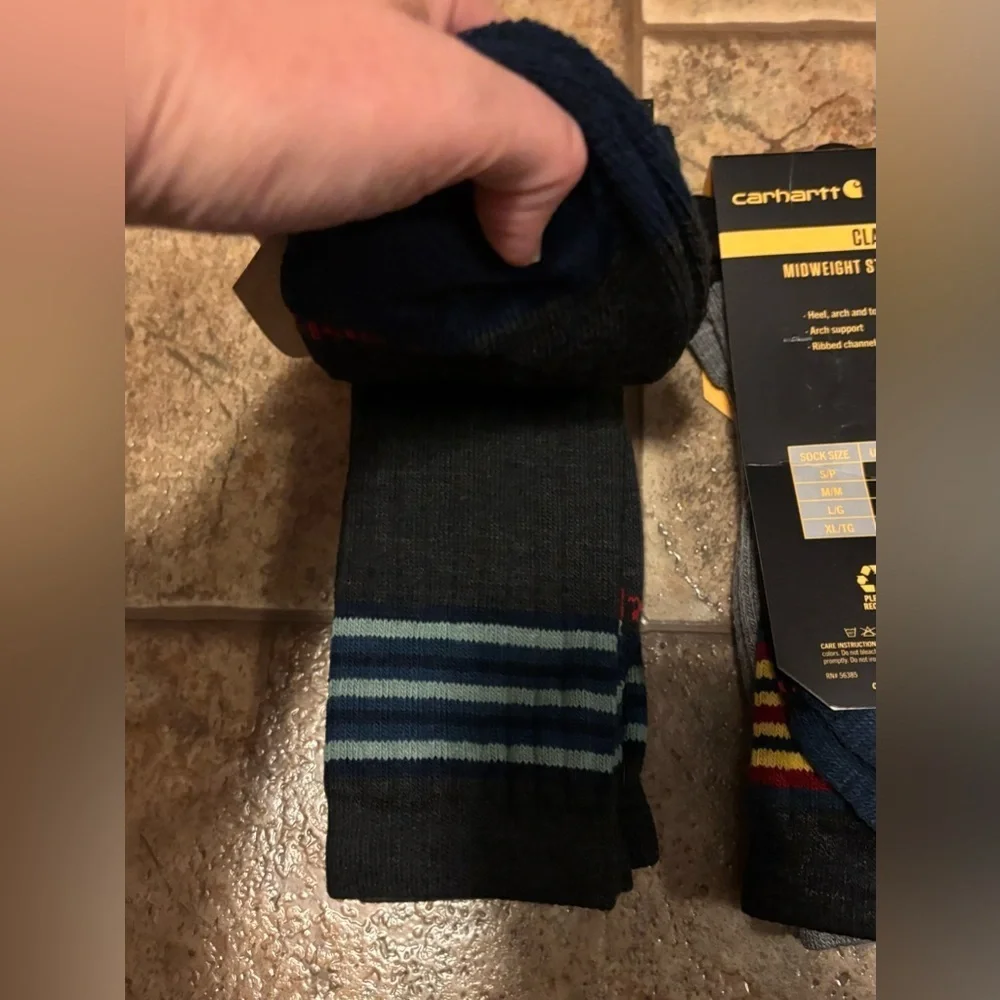 NWT *Bundle 4 pairs* men’s Carhartt Classic Midweight Stripe Crew Socks sz XL